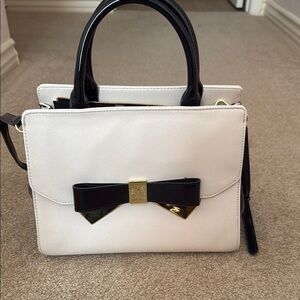 Anne Klein White and Black Handbag with Bow Accent
